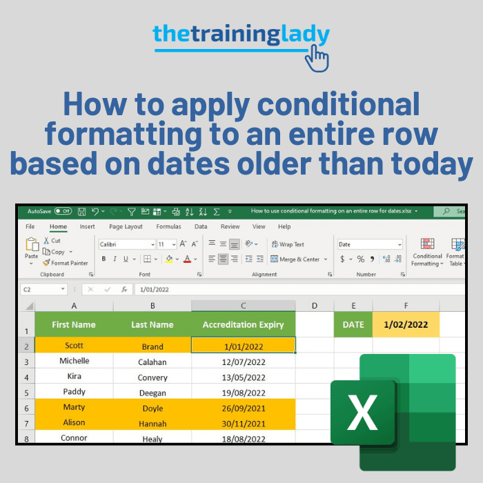 How to apply conditional formatting to an entire row based on dates older than today