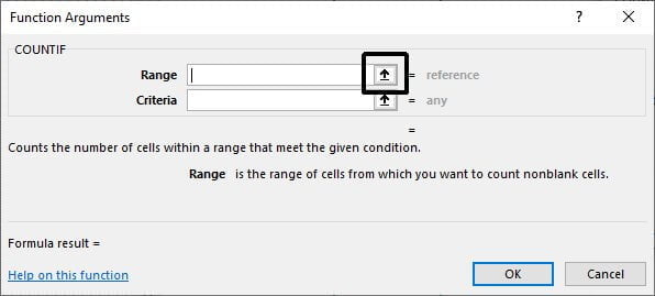 Click the collapse arrow if the function arguments box is in the way